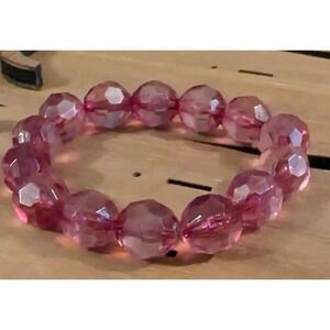 New Beaded Stretch Bracelet Pink Faceted Acrylic Beads Beaded Stackable Chunky